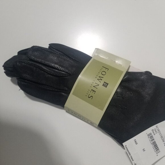 NWT Fownes Black‎ Leather & Wool/Cashmere Blend Gloves Size M - Picture 5 of 6